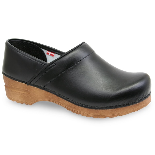 Women's Closed Back Clog, PU-coated leather Upper, Polyurethane Outsole, Black/Tan, Size 10.5-11 M
